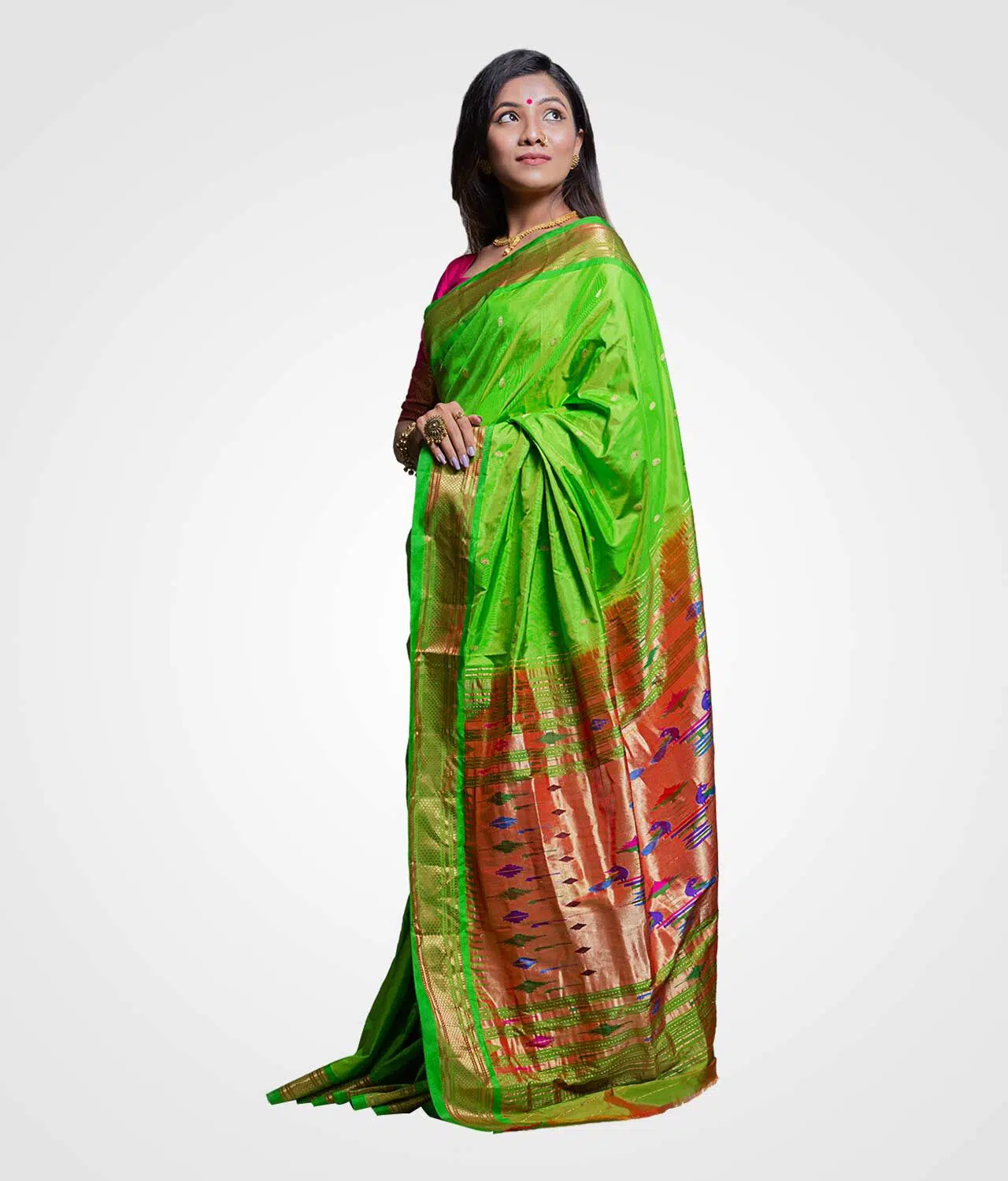 Parrot Green Paithani Silk Saree, पठानी साड़ी - The Indian Vastra, Surat |  ID: 24545609373