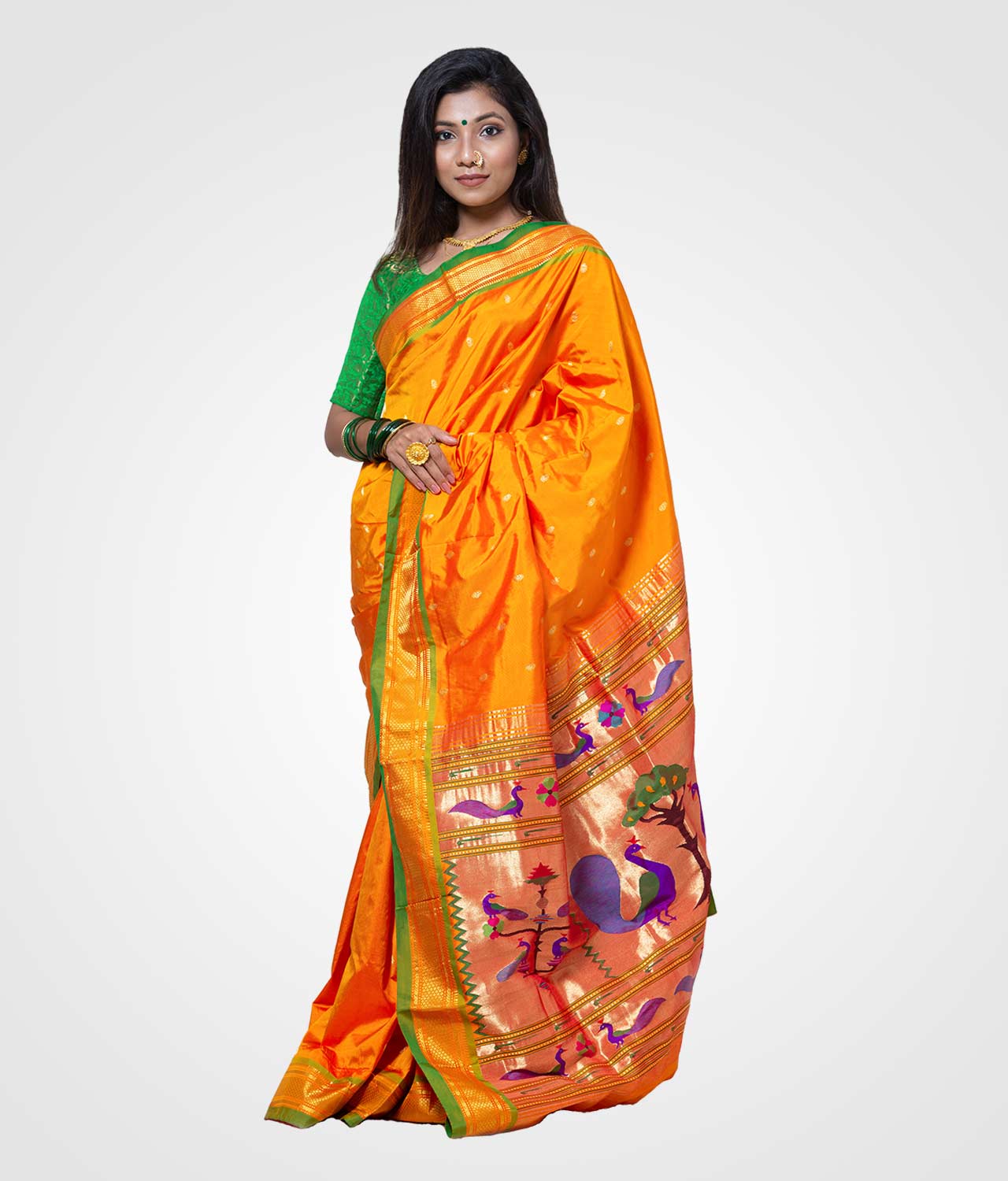 Yellow Amba Colour Original Paithani Silk Hand Woven Saree - Prasheeka